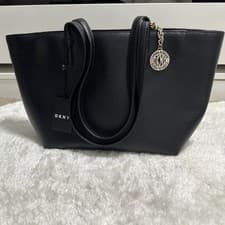 Image of New DKNY Bryant Medium Tote Bag, Black Saffiano Leather, Gold Hardware