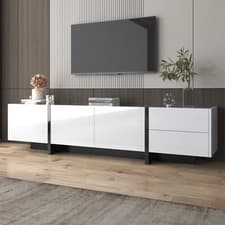 Image of TV Stand Cabinet Unit Modern High Gloss Front 3 Doors TV Entertainment White