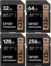 Image of Lexar Professional 32/64/128/256GB SD SDXC memory Card 633X, U3, V30, 95MB/s