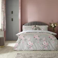 Image of Catherine Lansfield Canterbury Easy Care, Grey, UK Double Duvet Set
