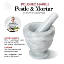 Image of Pestle and Mortar Set Bowl Polished Natural Marble Stone Spices Grinder EPISENT