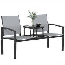 Image of Outsunny Garden Love Seat with 2-Tier Table, 2 Seater Jack & Jill Loveseat