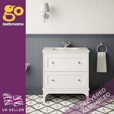 Image of 800 White Vanity Unit Traditional 2 Drawer Bathroom Sink Cabinet & Marble Top
