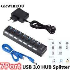 Image of High Speed 7 Ports USB 3.0 HUB Power Splitter Extender Cable with Adapter uk