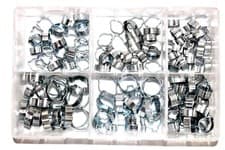 Image of Assorted Box Of Double Ear O Clips Qty 140 2 Ear Clamps 8-11mm 17-20mm AT67