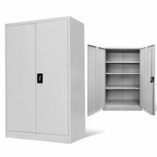 Image of Metal Storage Cabinet Office Filing Cabinet 2 Door Lockable Garage Tools 3-Shelf