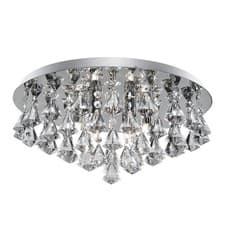 Image of 6 Lights Chrome Finish Flush Ceiling Fitting Light with Diamond Shaped Crystals