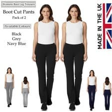 Image of PACK OF 2 LADIES WOMENS STRAIGHT LEG RIBBED TROUSERS STRETCH PULL ON PANTS 8-26