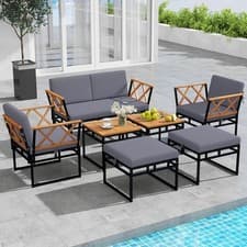 Image of 7 Piece Patio Conversation Set Outdoor Sectional Sofa Set w/ Cushions Grey