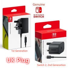 Image of Official Nintendo Switch & Switch 2 AC Power Adapter UK Plug Charger, 2 Options