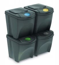 Image of Sorting Waste Bin Recycling Segregation Stackable Lidded Grey White 20L 25L 35L