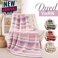 Image of Luxury Cotton Rich Blanket Sofa Bed Throw Dyed Yarn Blankets Single Double King
