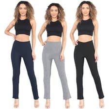 Image of 2 PACK WOMENS BOOTLEG TROUSERS LADIES BOOTCUT STRETCH FINELY RIBBED WORK BOTTOMS