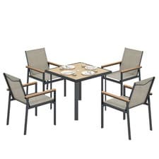 Image of Outsunny 5 Piece Garden Dining Set, Outdoor Table and 4 Chairs, Khaki