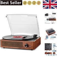 Image of Retro Bluetooth Turntable with Wooden Finish - Plays 7'', 10'', 12'' Vinyls