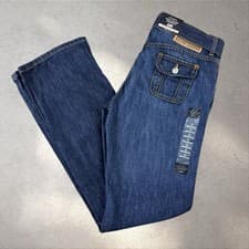 Image of Vtg Y2K Polo Ralph Lauren Round Patch Pocket Low Rise Flare Belted Jeans Sz 6