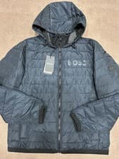 Image of Hugo Boss BOSS Hooded Padded Jacket Logo Full Zip Navy - Size 50