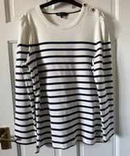 Image of CREW Clothing Womens Button White Navy Stripe Breton Top Soft Cotton UK12 BNWOT