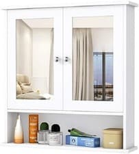 Image of Double Door Mirrored Bathroom Cabinet, 3 Tier Wall Mounted Storage Unit with Adj