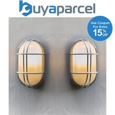 Image of 2x Garden Trading St Ives Bulk Head Cage Nautical Mains Fishermans Wall Light