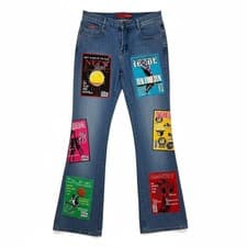 Image of LE MORE Vintage 90's Jeans Size 5 Basketball Magazine Patch Flare Bootcut