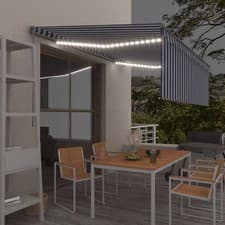 Image of Manual Retractable Awning with Blind&LED 4.5x3m Blue&White