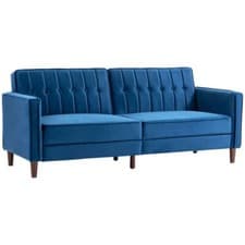 Image of HOMCOM Sofa Velvet-Touch Tufted Couch Compact Loveseat Sleeper Sofa Bed, Blue