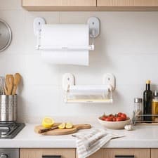 Image of Wall Mounted Suction Cup Paper Towel Holder Plastic Towel Roll Stand Kitchen