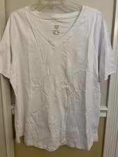 Image of Isaac Mizrahi Essentials V Neck White T Shirt, Sz 1X, Plus, White Short Sleeve