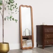 Image of Natural Wood Wavy Edge Full Length Wall & Leaner Mirror - 47cm x 142cm