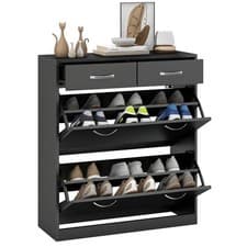 Image of HOMCOM Slim Shoe Cabinet with 2 Flip Drawers for 12 Pairs of Shoes Black