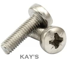 Image of M4 (4mmØ) POZI PAN HEAD MACHINE SCREWS POZI DRIVE BOLTS A2 STAINLESS STEEL KAY'S