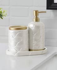 Image of Lavender and Sage 3-Pc. Bathroom Accessory Set - White Pearlized
