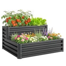 Image of Outsunny 2 Tier Galvanised Raised Garden Bed Planter Box Open Bottom Dark Grey