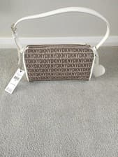 Image of Dkny White Ginger Top Zip Monogram Shoulder Bag Rrp$128 Bnwt