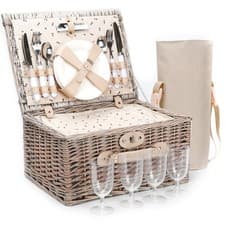 Image of Wicker Picnic Basket For 2/4 Person With Complete Cutlery & Easy Carry Handle
