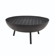 Image of Round Fire Pit Bowl BBQ Grill Black Steel Garden Patio Heater Log Burner 3 Sizes
