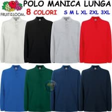 Image of Men's Long Sleeve Polo FRUIT OF THE LOOM 3 Buttons Cotton Piquet Work