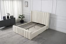 Image of Luxury Mara Wingback Ottoman Bed Frame End Lift Storage Double King Cream Grey
