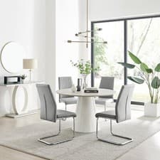 Image of Palma Beige Stone Effect Round Dining Table & 4 Lorenzo Chairs