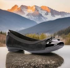 Image of Clarks UK 6 /EU 39.5 Candra Glow Black Suede Slip On Ballet Pumps Bow flat shoes