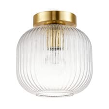 Image of Contemporary Satin Gold Ceiling Light with Clear Ribbed Glass Shade by Happy ...