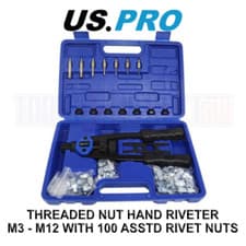 Image of US PRO Tools Threaded Nut Hand Riveter M3-M12 With 100 Assorted Rivet Nuts 5465