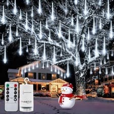 Image of Meteor Shower Lights Battery Powered, 144 LED Christmas Falling Rain
