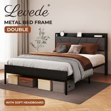Image of Levede Bed Frame Metal Platform Upholstered Headboard with Storage Single Double