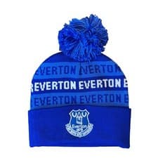 Image of Everton FC Official Text Repeat Junior Bobble Hat Royal EFC Gift
