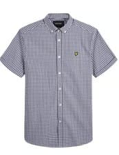 Image of Lyle & Scott Mens Short Sleeve Navy Blue Gingham Shirt Size L - BNWT