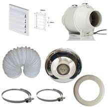 Image of Inline Bathroom Extractor Fan Kit 4"/100mm with Timer, 5W LED Light and ducting