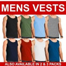 Image of Mens Vest Tops 100% Cotton Plain Classic Vests Summer Training Gym Tank Top Pack