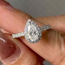 Image of 2.46 TCW Pear Moissanite Halo Engagement Wedding Ring In 14K White Gold Plated